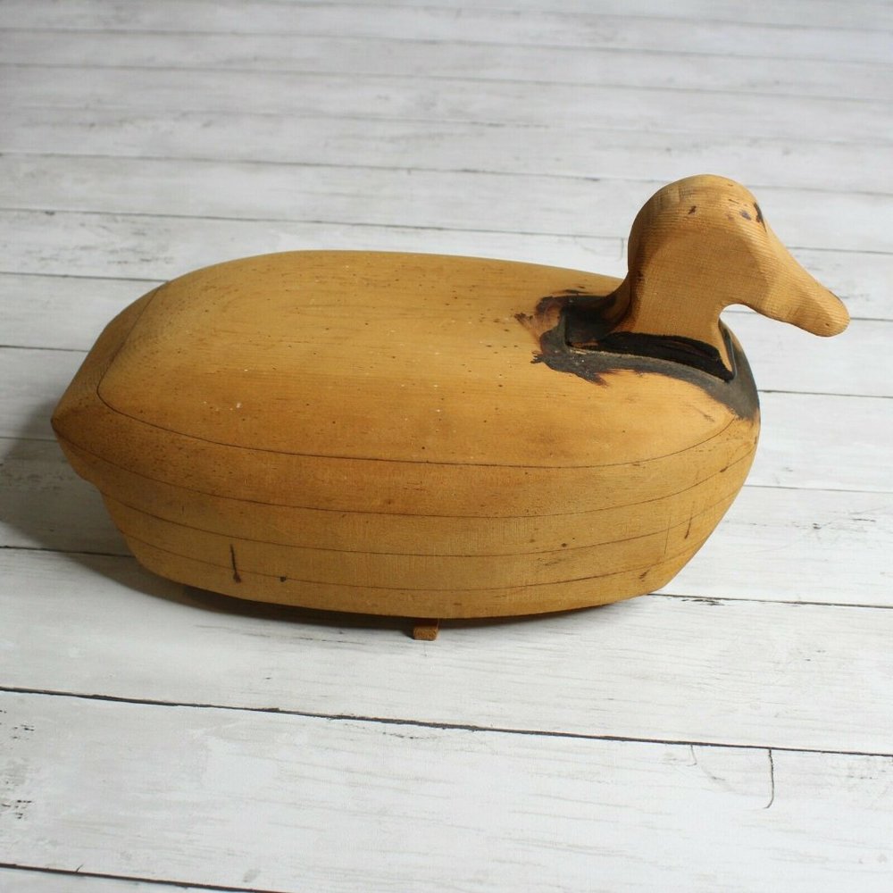 Vintage Hand Carved Wooden 15" Duck Decoy Unfinished Wood Folk Art Michigan